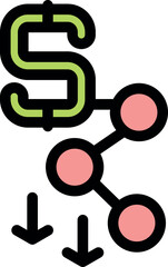 Modern line icon showing financial distribution system with dollar symbol and connecting nodes