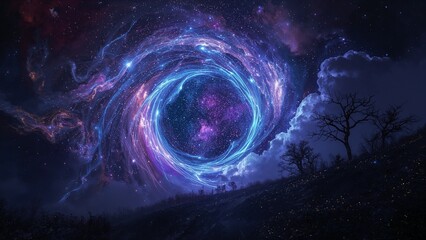 Cosmic Portal in the Night Sky with Vibrant Stars and Energy Swirl
