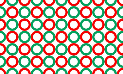 Seamless pattern composed of green and red circles on a white background.