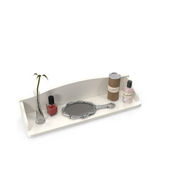 Fototapeta premium White Floating Shelf With Nail Polish And Perfume, Isolated on transparent background, PNG