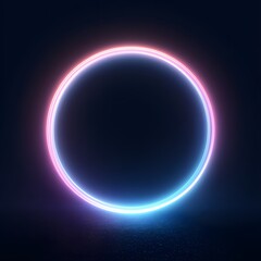 Obraz premium A glowing neon circle with pink and blue lights on a dark background creating a futuristic aesthetic