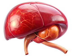 Highly detailed 3D rendering of the human spleen showing structure, vessels, and texture on a white background