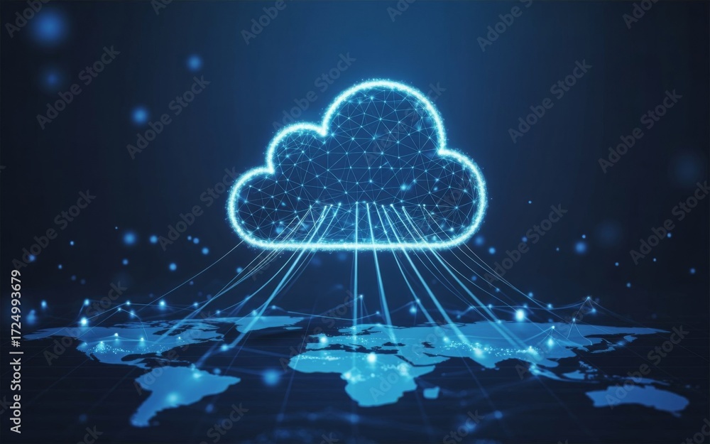 Aufkleber cloud technology visualization: a captivating digital representation of cloud computing, illustratin