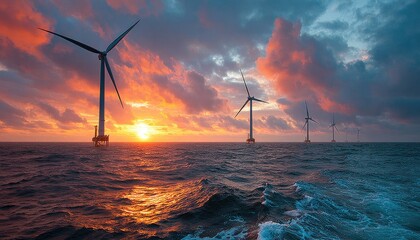 Offshore wind turbines at sunset (2)