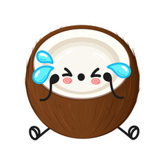 Crying coconut cartoon character feeling sad and upset