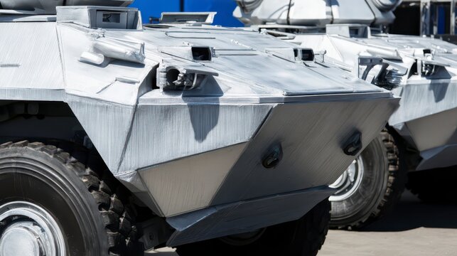 Military Armored Vehicles: A squadron of formidable military armored vehicles, exuding strength and resilience, is poised for action. A powerful display of engineering and technological prowess.