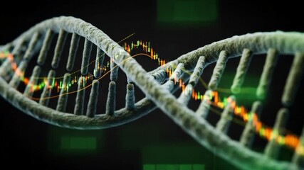 DNA Helix with Financial Data Overlaid in Dark Space - Powered by Adobe