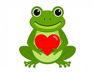 Obraz premium Cute Frog Holding a Heart.