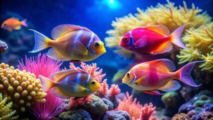 Naklejka premium Vibrant Reef Inhabitants A Captivating Underwater Scene of Colorful Fish and Coral