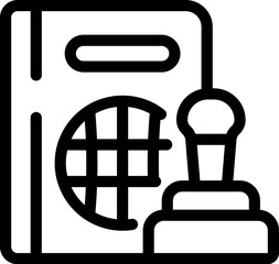Immigration officer using a stamp for border control, stamping an international passport