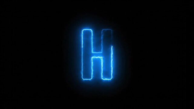 Animated Digital Letter H Typography in Bright Blue Neon Light Effect on a Dark Black Background, Drawing On and Off for Technology, Logo, and Initial Branding Concepts.

