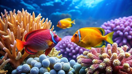 Obraz premium Vibrant Reef Inhabitants Gracefully Interacting Amidst a Lush Coral Garden