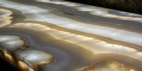 White Onyx Marble with Translucent Luminescent Bands
