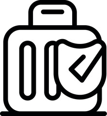 Secure suitcase with a protection shield and check mark, ensuring safe and worry free travel experience