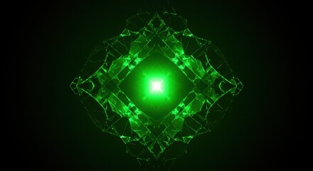 Abstract green glowing energy fractal pattern with bright light in center