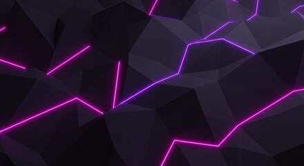 Dark abstract geometric background with glowing neon purple lines