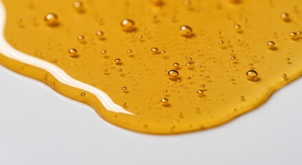 Closeup of golden honey with air bubbles isolated on white background