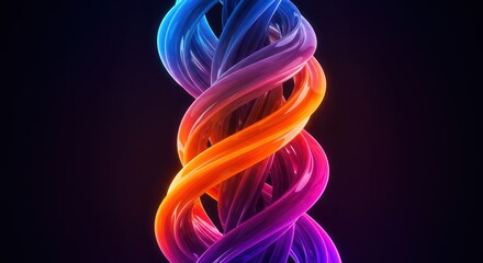 Abstract colorful twisted strands with glowing effect on dark background