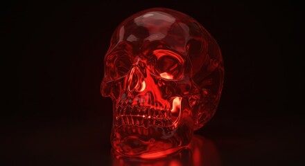A translucent red skull illuminated from within, casting a sinister glow