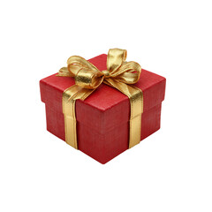 Elegant red gift box tied with a shimmering gold ribbon, perfect for Christmas celebrations, birthday surprises, or thank you gestures, conveying warmth and festive cheer