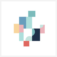 Geometric Shapes Composition Abstract Design with Squares and Semicircles