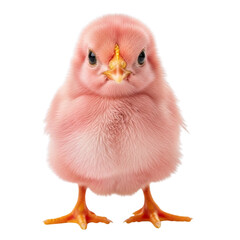 Adorable pink chick standing against a white background