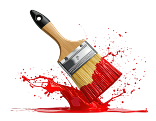 Red paintbrush splashing with vibrant red paint