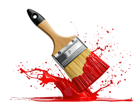 Red paintbrush splashing with vibrant red paint