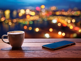 Calm moment with tech and drink inspiring emotional depth and lifestyle awareness
