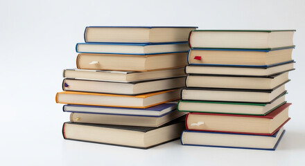 Stack of old books isolated on white background, representing knowledge, education, and the joy of reading, perfect for academic or literary themes