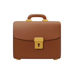 briefcase,business,work 3d realistic icon illustration of a brown leather briefcase for professional work or corporate business