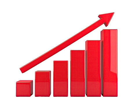 Red 3D bar graph with upward trend