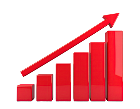 Red 3D bar graph with upward trend