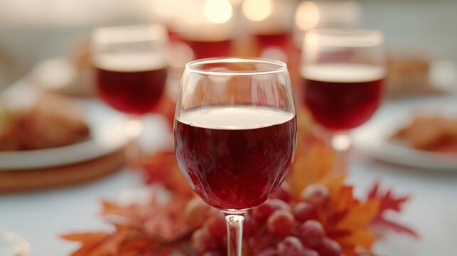 Candlelit crimson wine against autumn leaves, perfect for Samhain celebration and harvest feast, cozy warmth in every sip