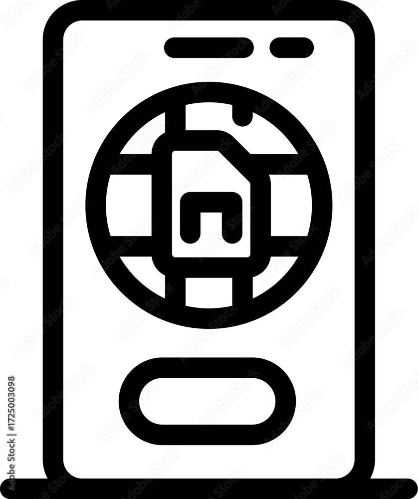 Poster mobile device displaying global sim card connectivity, symbolizing international roaming and worldwi