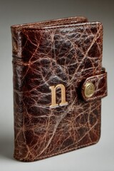 Brown leather wallet with embossed "N