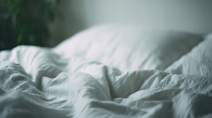 Cozy rumpled sheets echo tranquility of Hygge mornings, serenity sanctuary, reminiscent of National Relaxation Day whispers