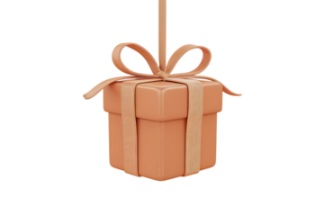 A Charming Peach-Colored Gift Box Dangling Delightfully from a String, Ready to be Opened and Shared.