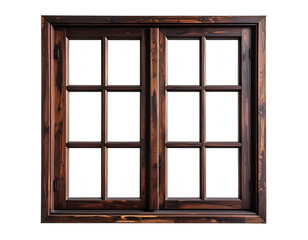 Wooden double-hung window, rustic style, with a grid of panes