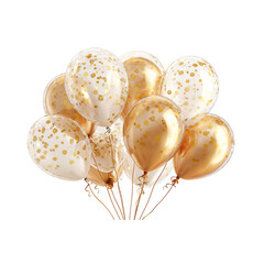 Elegant gold and white confetti balloons beautifully float, perfect for celebrating milestones, creating festive atmospheres, or adding a touch of luxury to any joyful occasion.