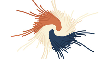 Obraz premium Abstract Tri-Color Radial Swirl Design with Burnt Sienna, Cream and Navy Strands on White Background - Modern, Artistic, and Elegant Illustration