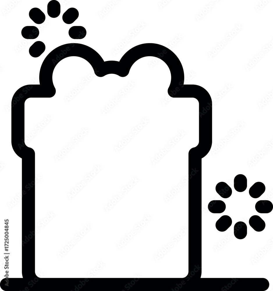 Poster simple black and white vector icon representing a slice of bread with yeast fermenting, symbolizing 