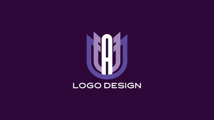 Bold UAU monogram logo in purple gradient with shield style, designed for modern branding, business identity, corporate marketing, and professional creative representation.