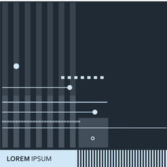 Abstract digital vector artwork featuring vertical lines with circular nodes, layered over dark background