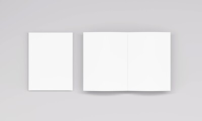 Brochure, magazine, book or catalog mock up isolated on soft gray background. 3D illustrating.