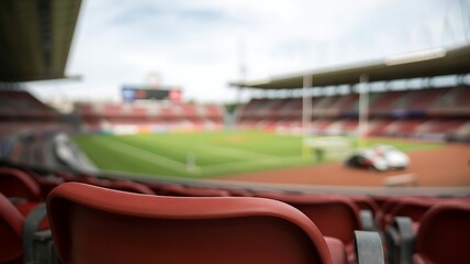 Empty stadium seats evoke anticipation before a sporting event.