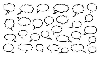 Vector art of collection of handdrawn speech bubbles and thought bubbles in various shapes and sizes
