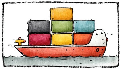 Cartoon cargo ship with colorful containers