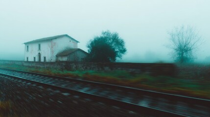 Obraz premium Enshrouded in spectral mist, the lone cottage whispers tales of bygone travels, aligned with Ghost Festival and Imbolc