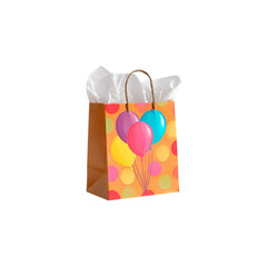Vibrant gift bag bursting with colorful balloons and tissue paper, perfect for celebrations and special occasions, ready to delight recipients with festive charm
